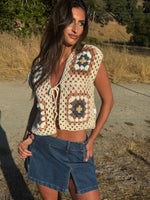 Desert Disco Crochet Vest- Ivory/Navy/Peach