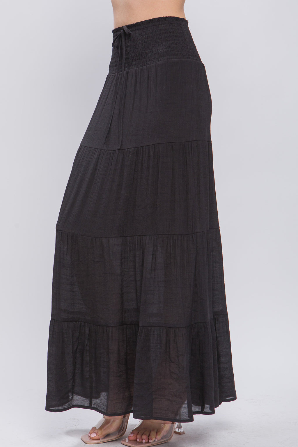 Ocean Air Affair Smocked Waist Maxi Skirt - Black