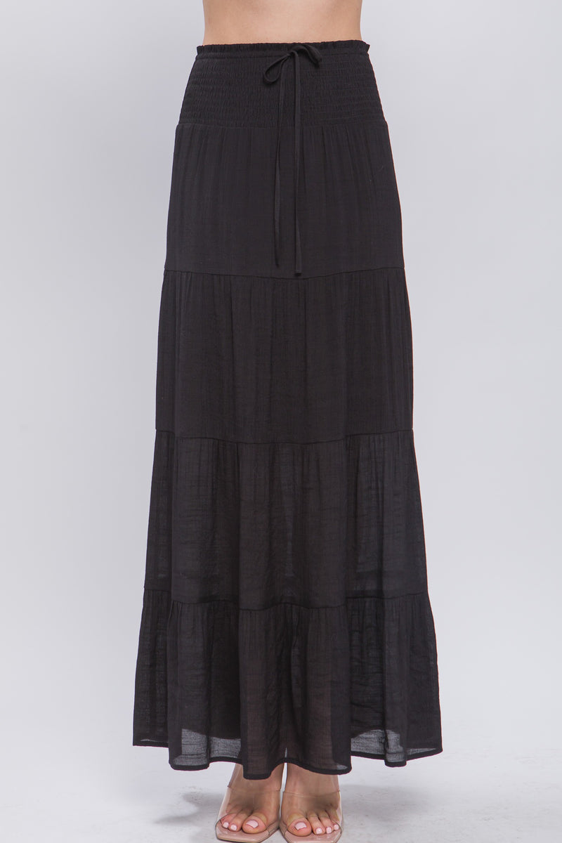 Ocean Air Affair Smocked Waist Maxi Skirt - Black