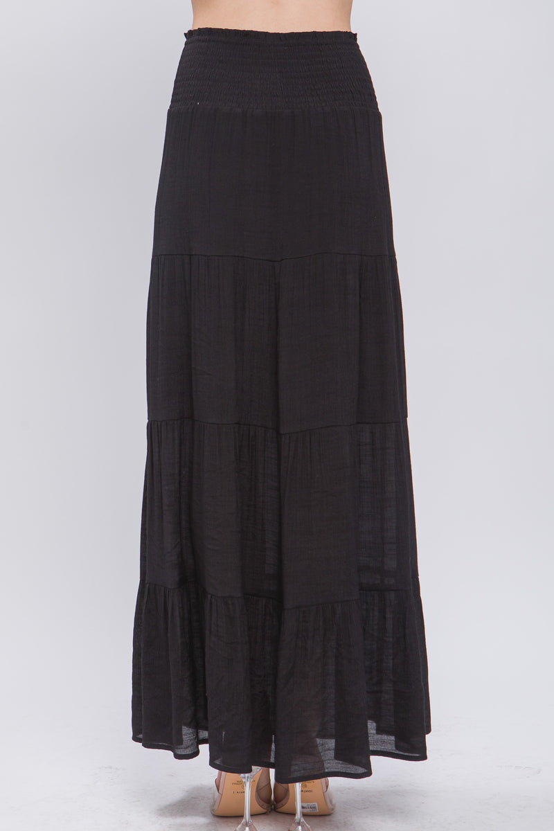 Ocean Air Affair Smocked Waist Maxi Skirt - Black