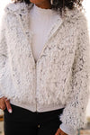 Cloud Nine Shag Faux Fur Zip Up Bomber Jacket- Heather Gray