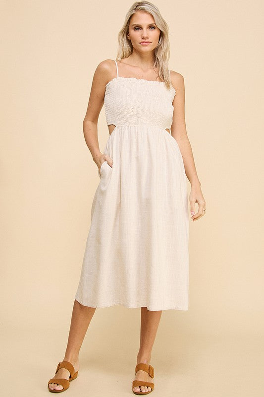 Lottie Spaghetti Strap Linen Maxi Dress- Natural