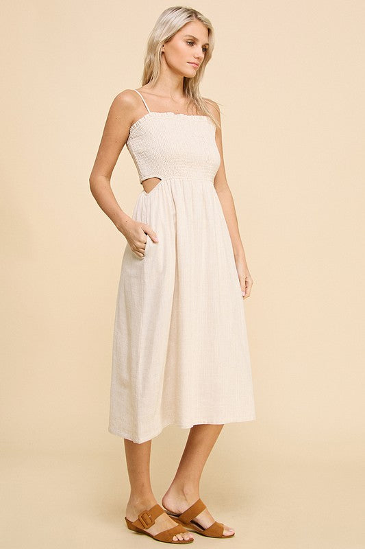 Lottie Spaghetti Strap Linen Maxi Dress- Natural