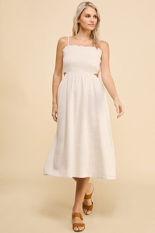 Lottie Spaghetti Strap Linen Maxi Dress- Natural
