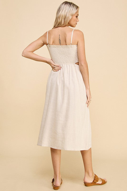 Lottie Spaghetti Strap Linen Maxi Dress- Natural
