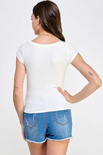 Sugar Snap Round Neck Rosette Top- White