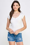Sugar Snap Round Neck Rosette Top- White