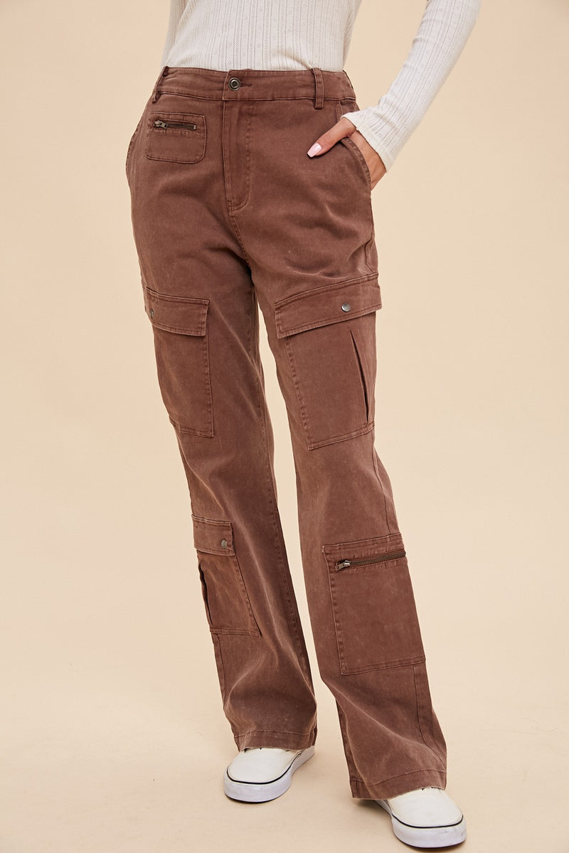 Cargo Crush Denim Utility Pants - Rust