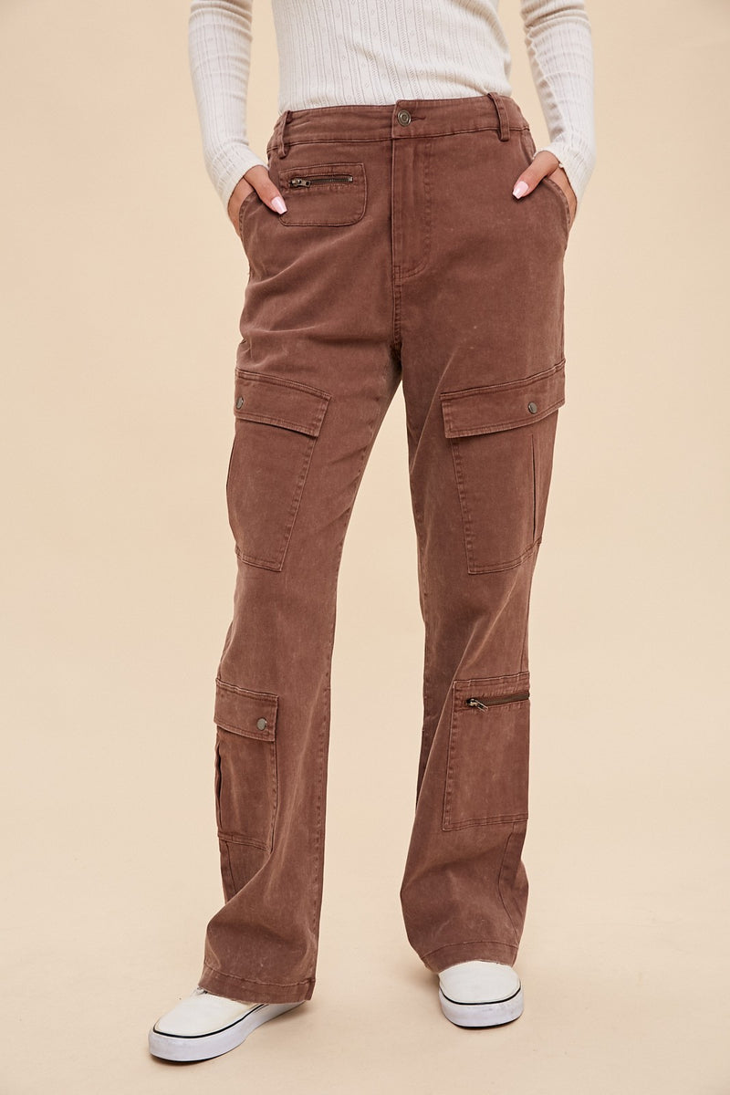 Cargo Crush Denim Utility Pants - Rust