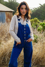 Risen Button Down Ankle Leg Wide Cuffed Overalls- Indigo