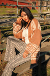 Wander West Western Print Button Cardigan - Oatmeal/Taupe