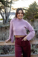 Peony Pop Mock Neck Crop Knit Sweater - Lavender