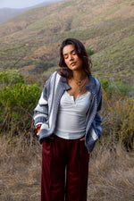 Tidepool Tinsel Detail Knit Cardigan- Smoke/Ivory