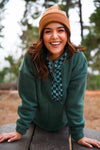 Trailblazer Lofty Fleece Snap Button Jacket Checkered Trim- Green
