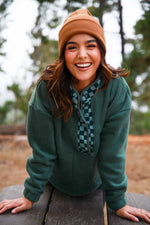 Trailblazer Lofty Fleece Snap Button Jacket Checkered Trim- Green