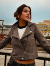 City Living Houndstooth Moto Jacket- Camel/Black