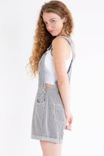 Railroad Daydream Stripe Denim Overall Shorts - Gray/White