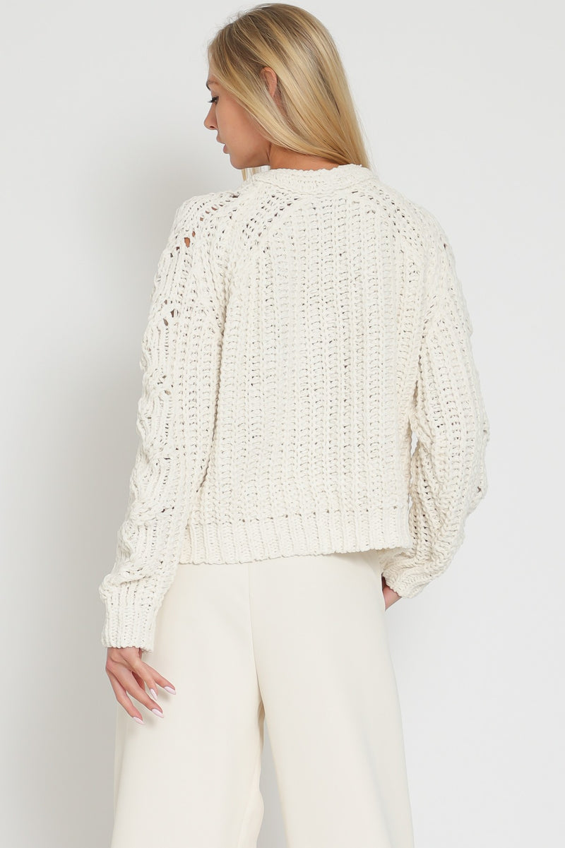 Ginny Button Up Chunky Knit Cardigan- Cream