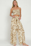 Florence Floral Smocked Tub Top Wide Leg Pant Set - Tan