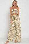 Florence Floral Smocked Tub Top Wide Leg Pant Set - Tan