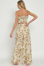 Florence Floral Smocked Tub Top Wide Leg Pant Set - Tan