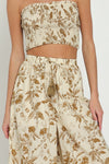 Florence Floral Smocked Tub Top Wide Leg Pant Set - Tan