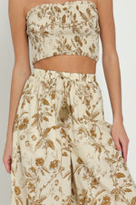 Florence Floral Smocked Tub Top Wide Leg Pant Set - Tan