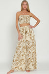 Florence Floral Smocked Tub Top Wide Leg Pant Set - Tan