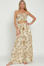 Florence Floral Smocked Tub Top Wide Leg Pant Set - Tan