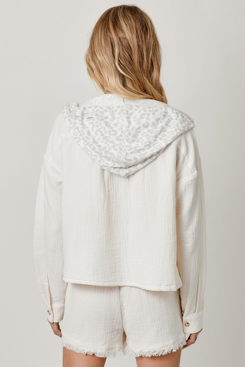 Zahara Double Cotton Gauze Hooded Jacket- Ivory