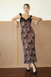 Bailey Rose Lace Detail Animal Print Slip Dress - Black/Brown