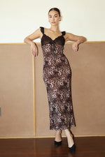 Bailey Rose Lace Detail Animal Print Slip Dress - Black/Brown