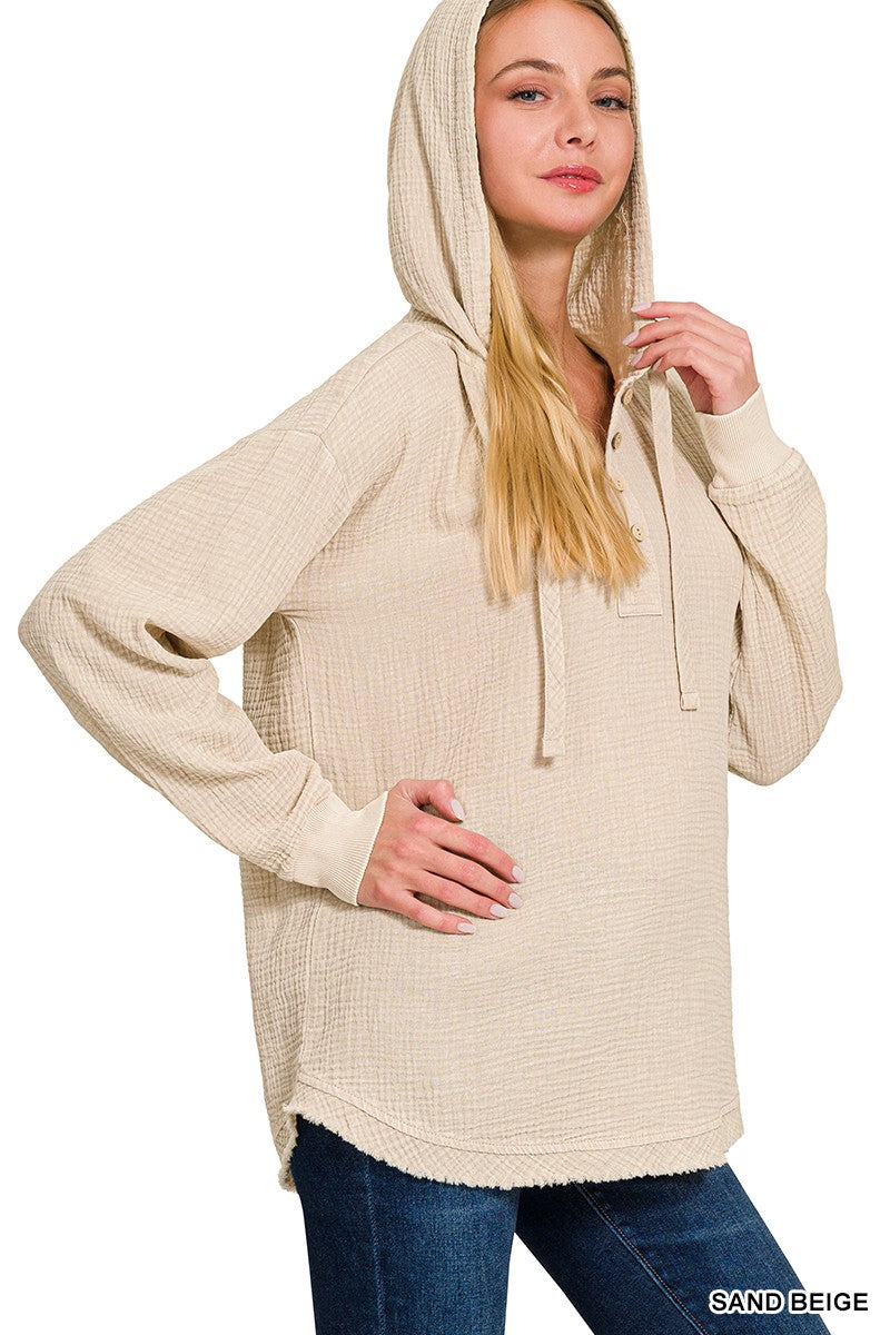 Kaylee Cotton Gauze Hoodie- Stone