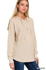 Kaylee Cotton Gauze Hoodie- Stone