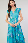 Special Someone Flutter Sleeve Floral Midi Dress - Sky