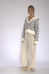 Newport Striped Collared Long Sleeve Knit- Cream/Navy