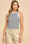 Wavebreak Round Neck Stripe Tank- Black/White