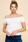 Off Script Short Sleeve Sweetheart Neck Top - White