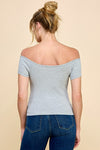 Off Script Short Sleeve Sweetheart Neck Top - Gray