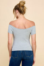 Off Script Short Sleeve Sweetheart Neck Top - Gray