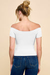 Off Script Short Sleeve Sweetheart Neck Top - White