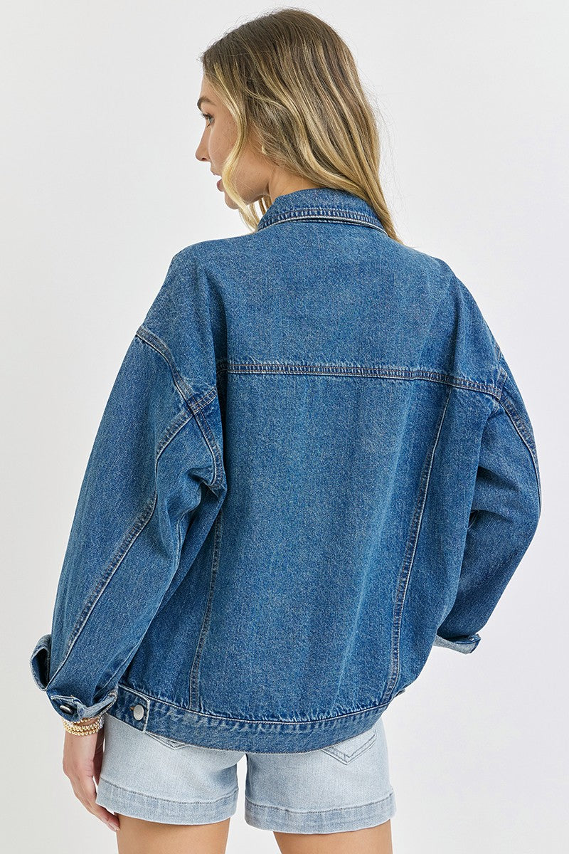Risen Denim Jacket Button Front- Medium Wash