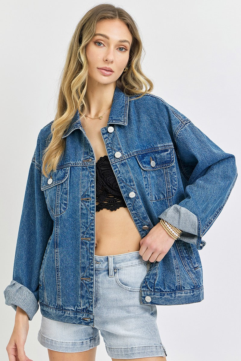 Risen Denim Jacket Button Front- Medium Wash
