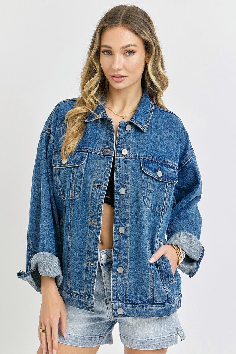 Risen Denim Jacket Button Front- Medium Wash
