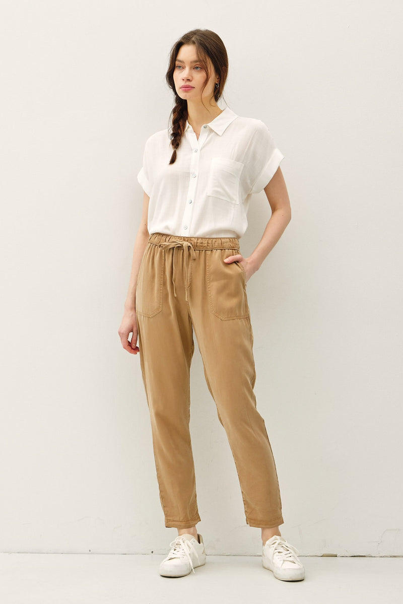 Coastline Slim Leg Tensel Pants- Brown