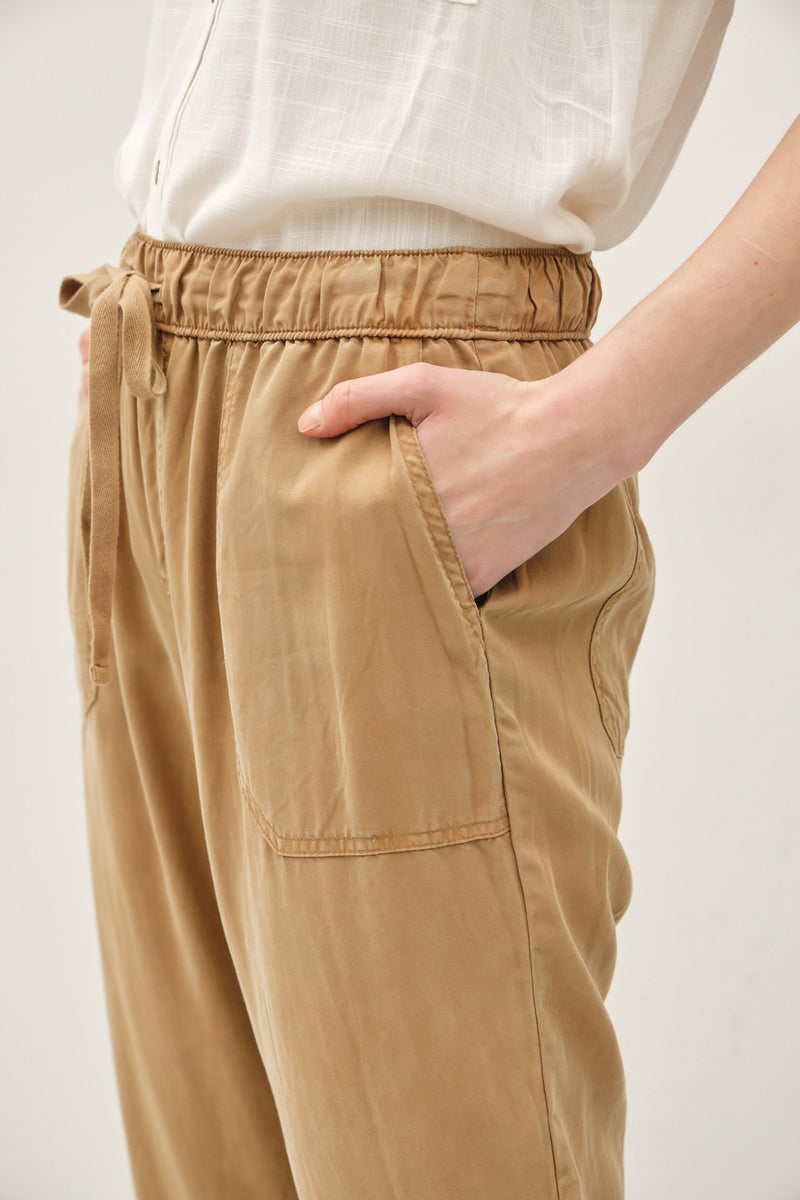 Coastline Slim Leg Tensel Pants- Brown