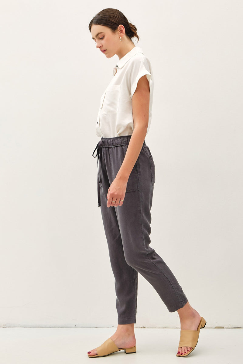 Coastline Slim Leg Tensel Pants- Charcoal