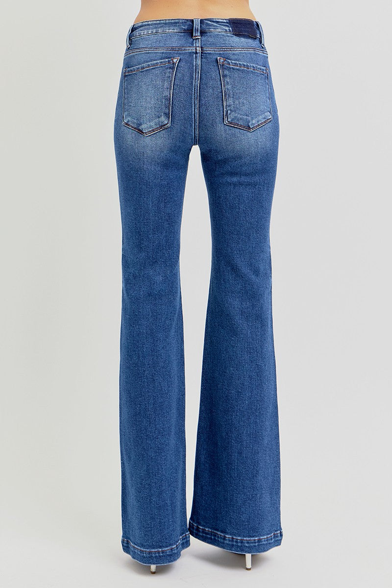 Risen Jeans Flare Jeans- Dark Wash Copper Hardware