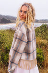 Coastal Cruising Fringe Plaid Jacket- Almond/Ivory/Blue