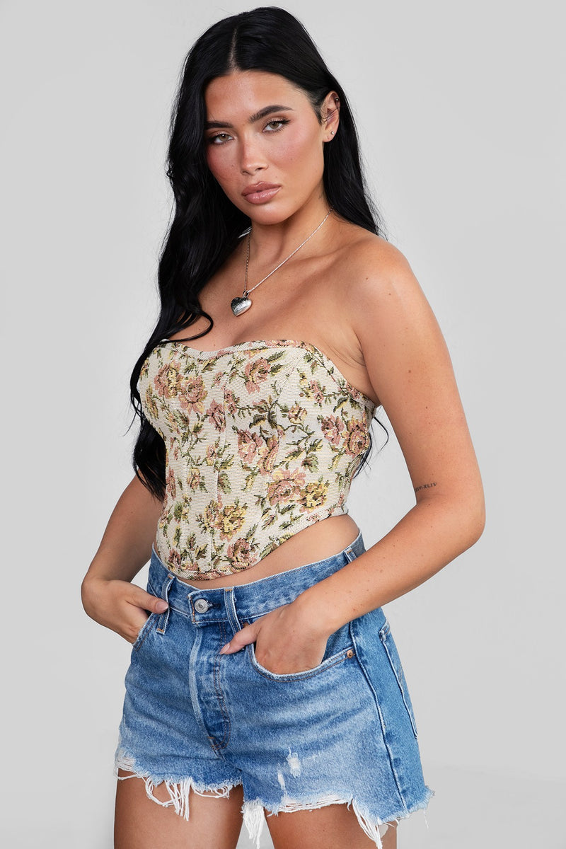 Dixie Chicks Tie Up Corset Top With Boning - Multi